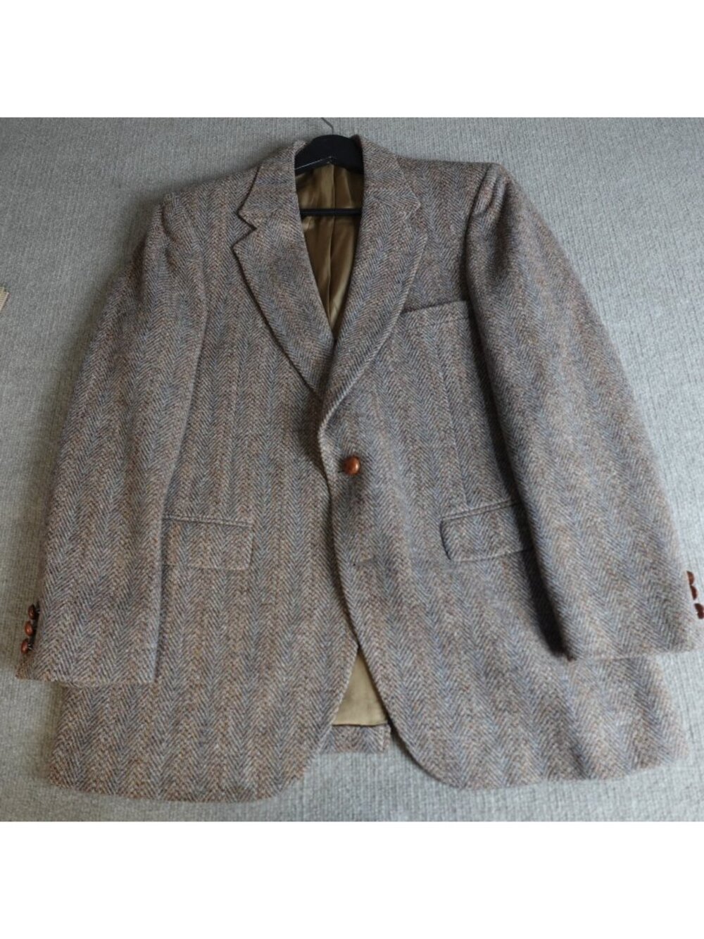 Vintage Harris Tweed Sport Coat 42R Beige Herringbone Tweed Half Lined